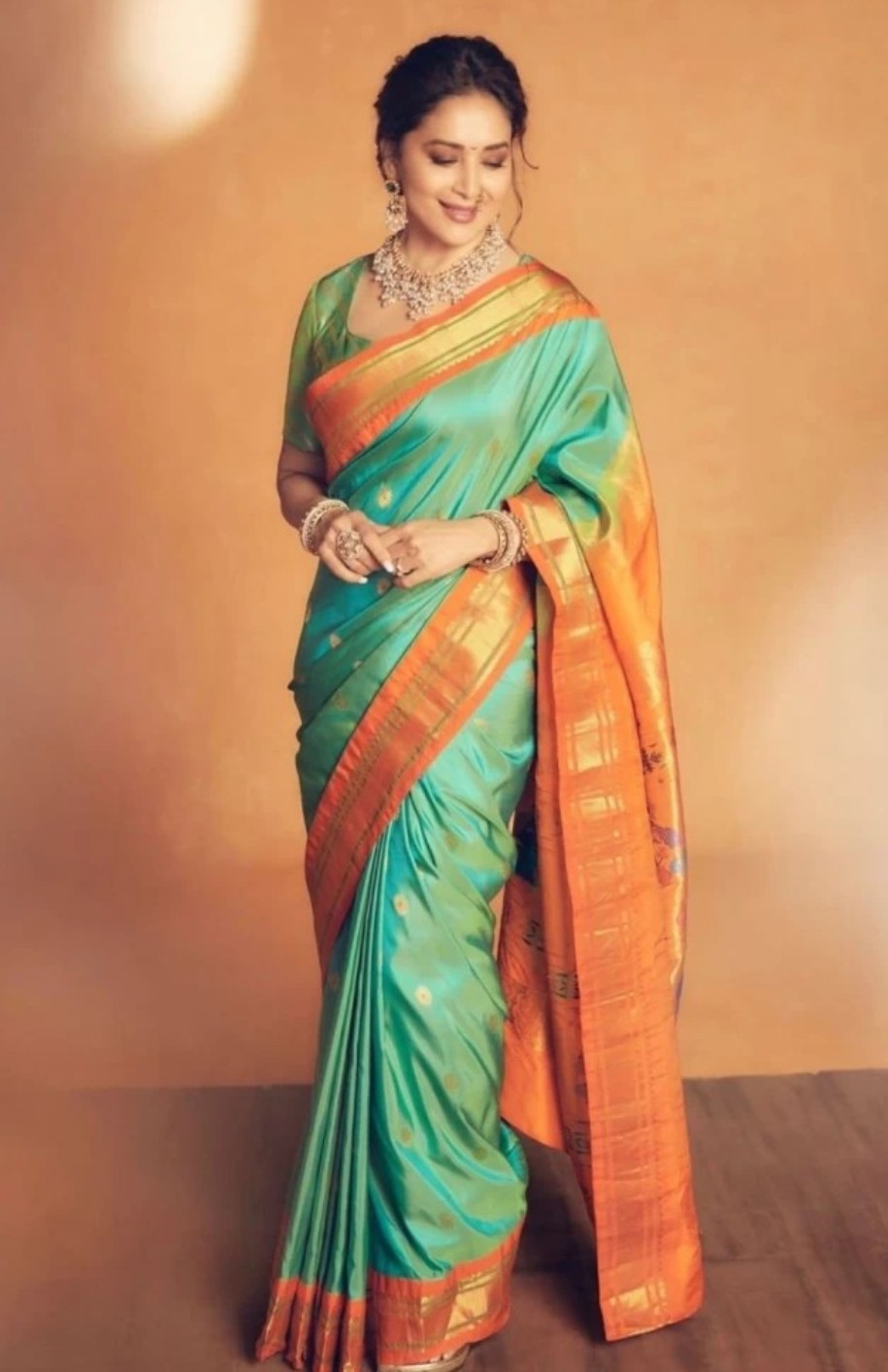 orange green saree