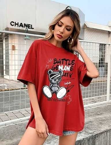 LEOTUDE Oversized Cotton Blend Half Sleeve Womens T-Shirts