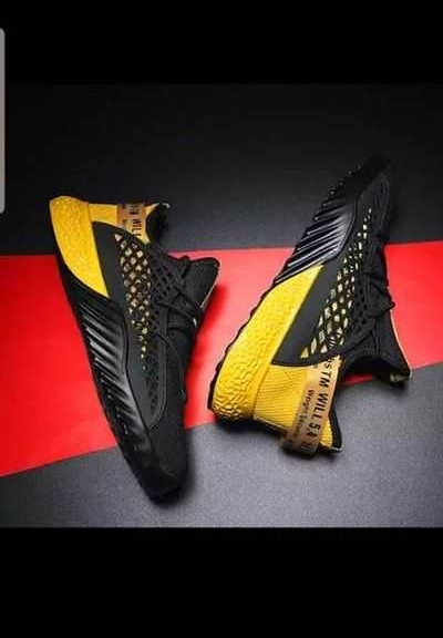 Men's Black & yellow Mesh Walking Breathable Comfy Sports Sneaker