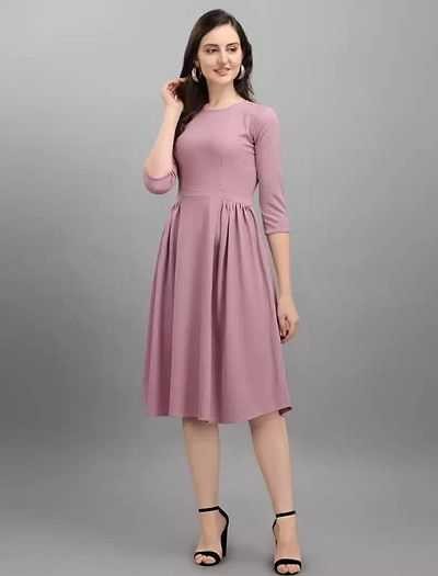 Stylish Fancy Lycra Daily Wear Round Neck Knee Length Self Design 3/4 Sleeve Dress For Women