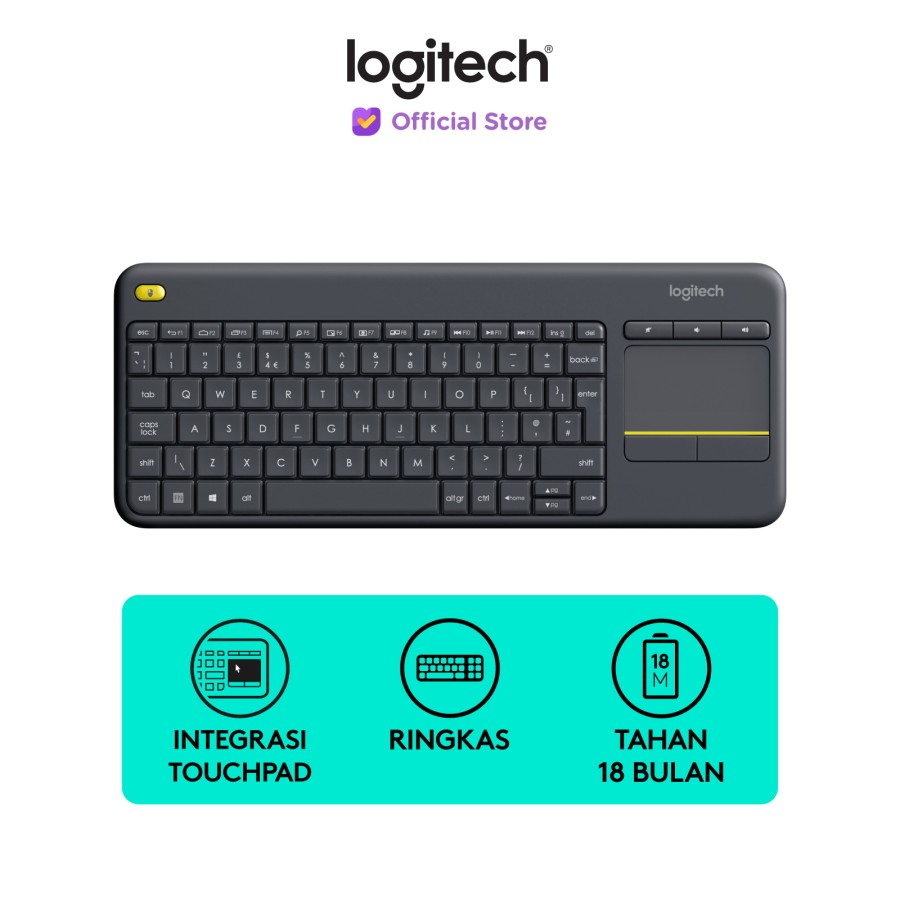 Logitech K400 Plus Keyboard Wireless Touchpad untuk PC,SmartTV - Black
