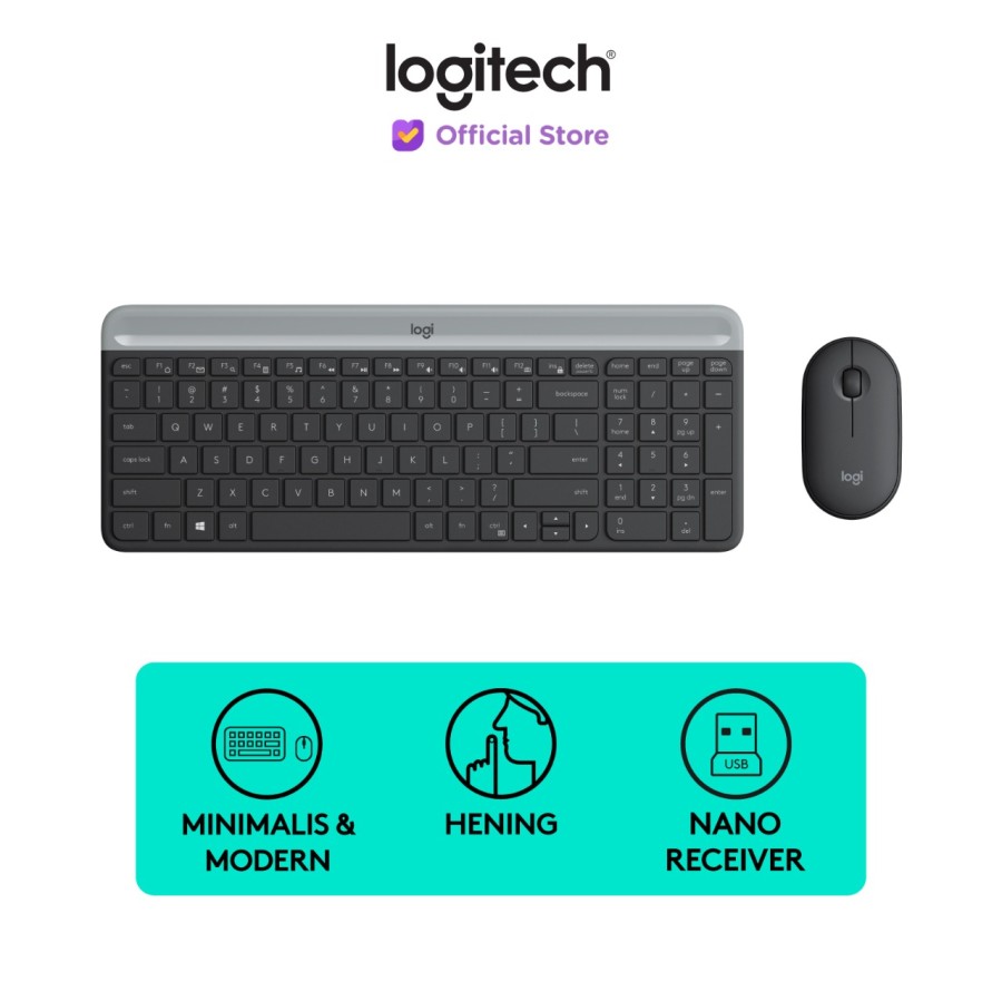 Logitech MK470 Combo Keyboard dan Mouse Wireless Slim - Graphite