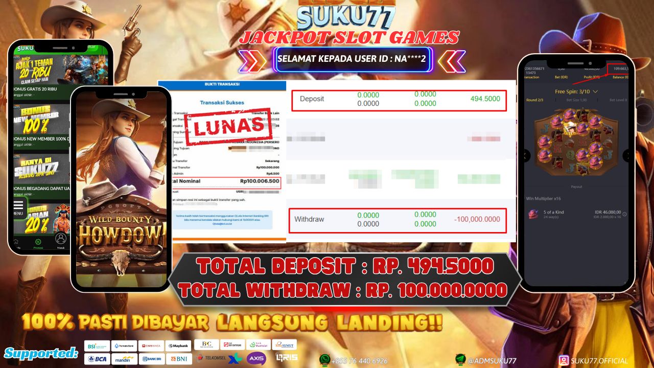 KEMENANGAN BERAPAPUN PASTI DI BAYAR DI SUKU77 !!