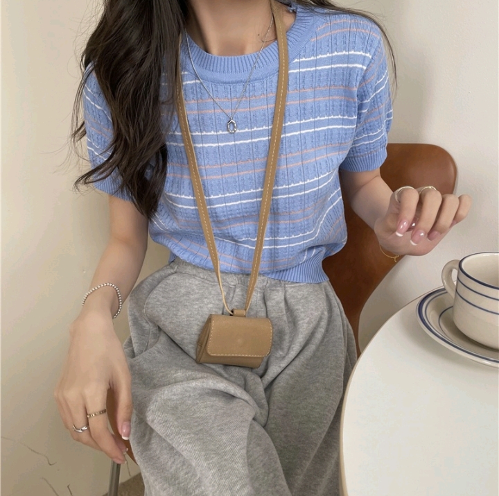 Fashion knitted short sleeve women's T-shirt top