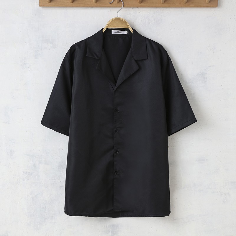 Fashion Solid color Black Shirt Short sleeve Shirt Men Loose summer