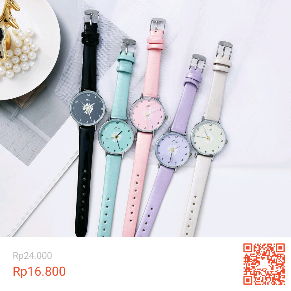 Jam Tangan Quartz Analog Bunga Daisy Harajuku Gaya Korea Fashion