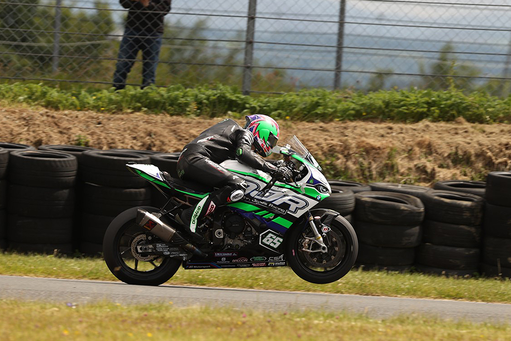 Michael Sweeney leads the Dunlop Masters Superbike race onto the Mondello Park International Track