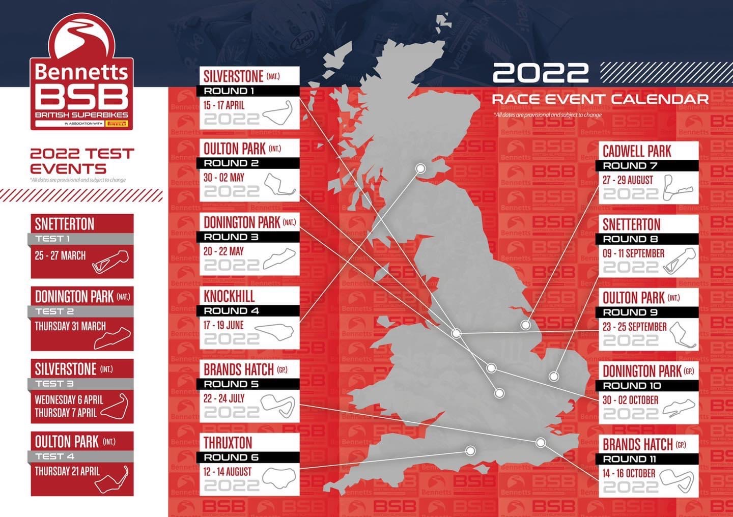 2022 Bennetts British Superbike Championship Provisional Calendar Announced