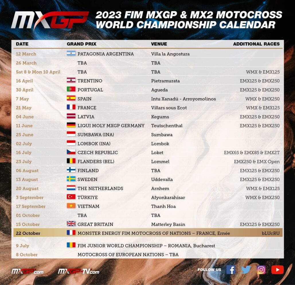 2023 Provisional Fim Motocross World Championship Calendar