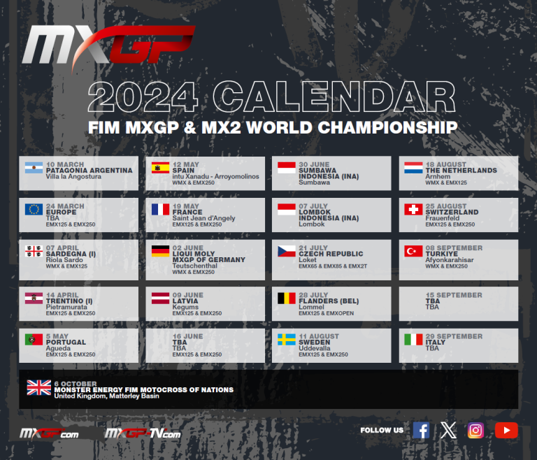 2024 Provisional FIM Motocross World Championship Calendar Motorcycle