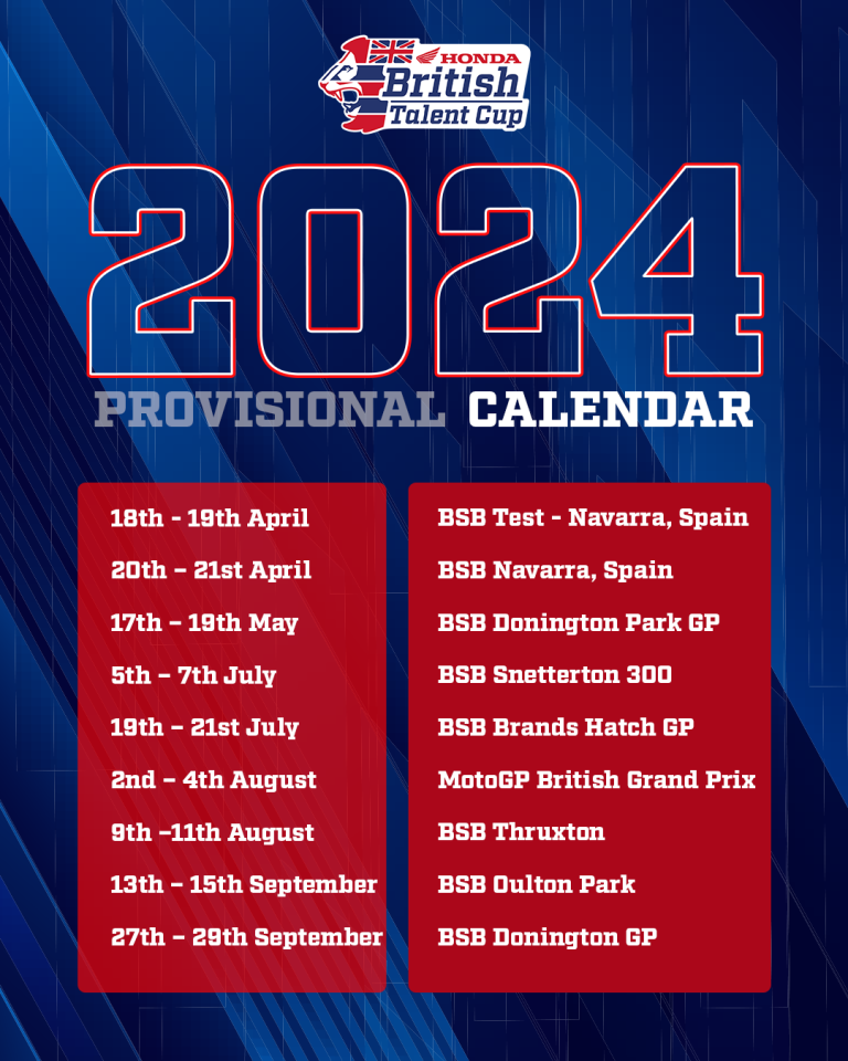 2024 Provisional R&g British Talent Cup Calendar