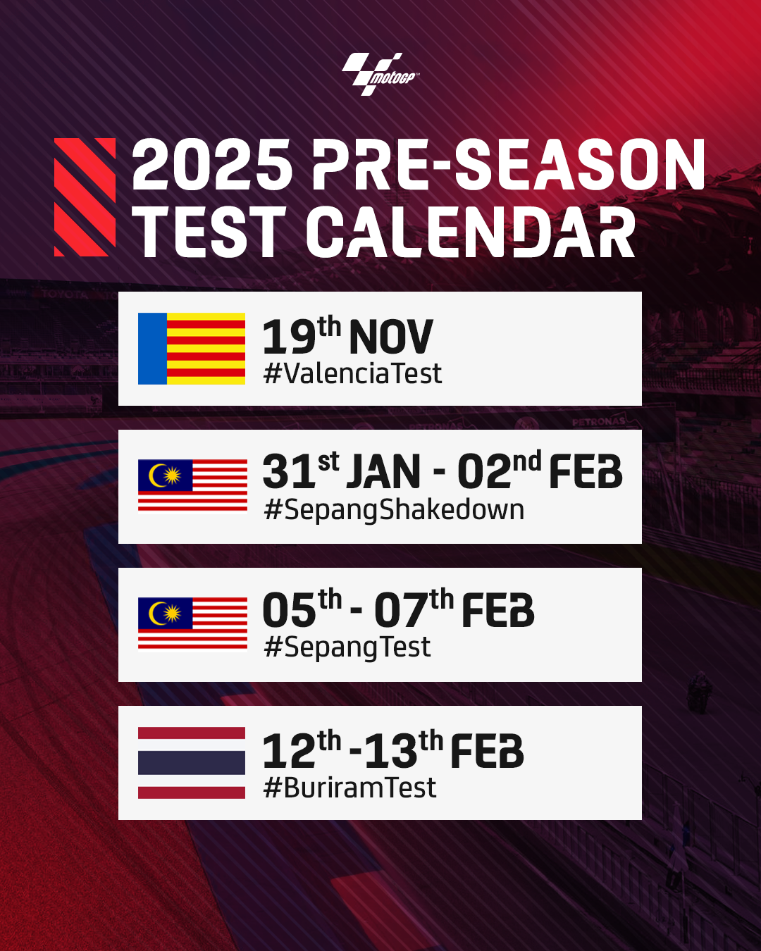 2025 Pre-season Testing Dates Announced