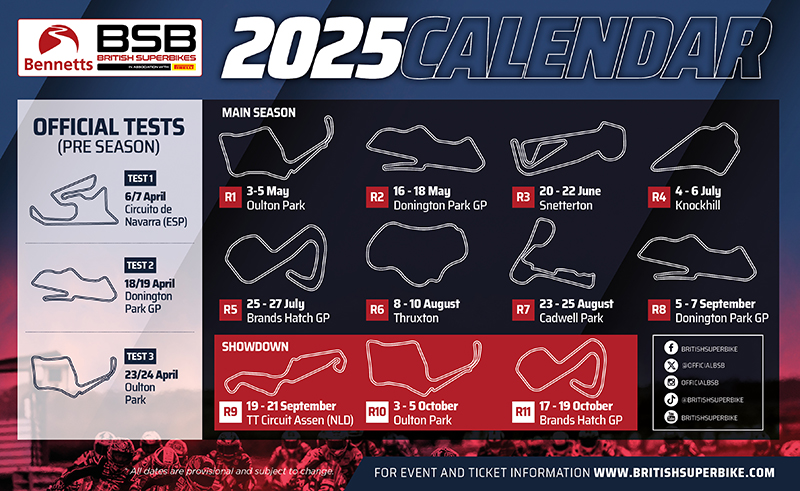 2025 Bennetts British Superbike Championship provisional calendar announced