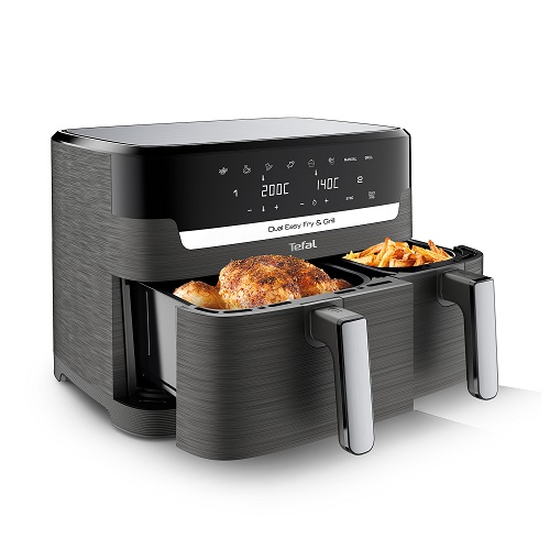 Tefal Dual Easy Fry & Grill 8.3L, Oil Less Fryer, 2700 W, Drawer 5.2L , Drawer 3.1L, 8 programs, Auto Off - EY905B10