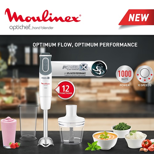 Moulinex Optichef Hand Blender, 1000 Watts, 12 Functions, 500 ML Chopper, White - DD6551EG Moulinex Optichef Hand Blender, 1000 Watts, 12 Functions, 500 ML Chopper, White - DD6551EG