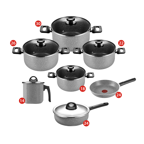 Tefal Cook Natural Cooking Set , Stewpots 18,22,26,30 + Fryapn 24 + Milk Pot 14 + Saute Pan 24 - 220920113 Tefal Cook Natural Cooking Set , Stewpots 18,22,26,30 + Fryapn 24 + Milk Pot 14 + Saute Pan 24 - 220920113