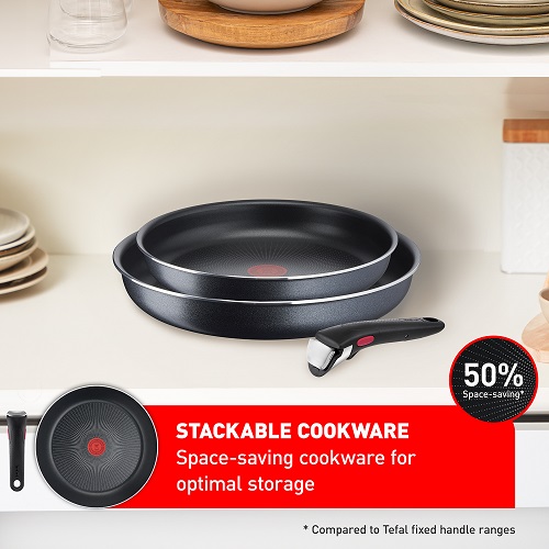 Tefal Ingenio Elégance set met 2 pannen 22/26 cm 1 afneembare handgreep, anti-aanbaklaag, voor alle warmtebronnen behalve inductie oven, grijs glinsterend, gemaakt in Frankrijk L2319002