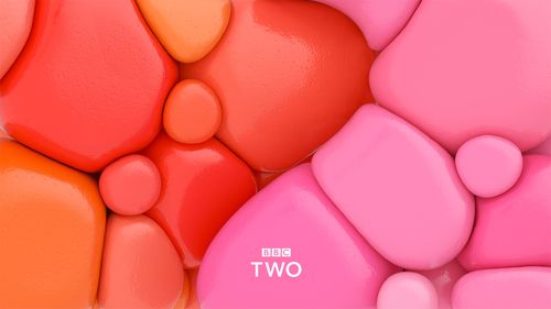bbc two identity image of red and pink bubbles