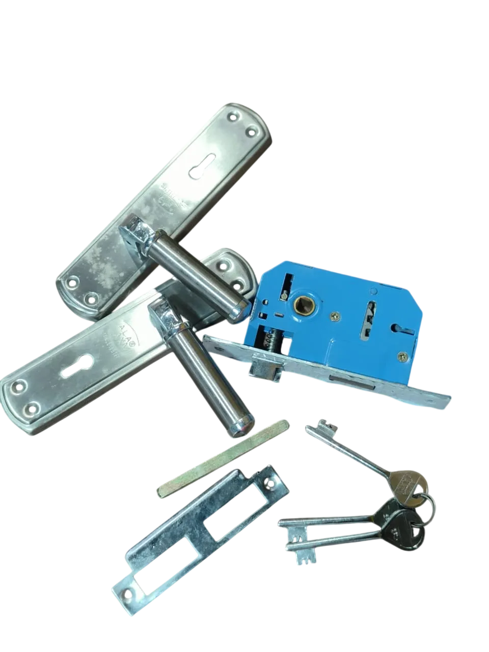 Laxmi Ala Door Handle Set With Mortise Lock SS Finish