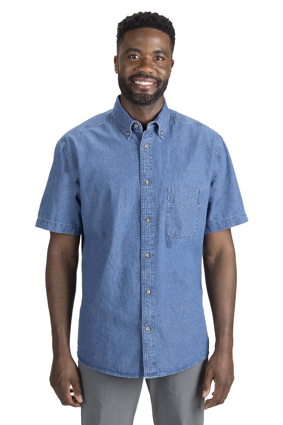 EDWARDS DENIM SHORT SLEEVE MENS SHIRT - On Model