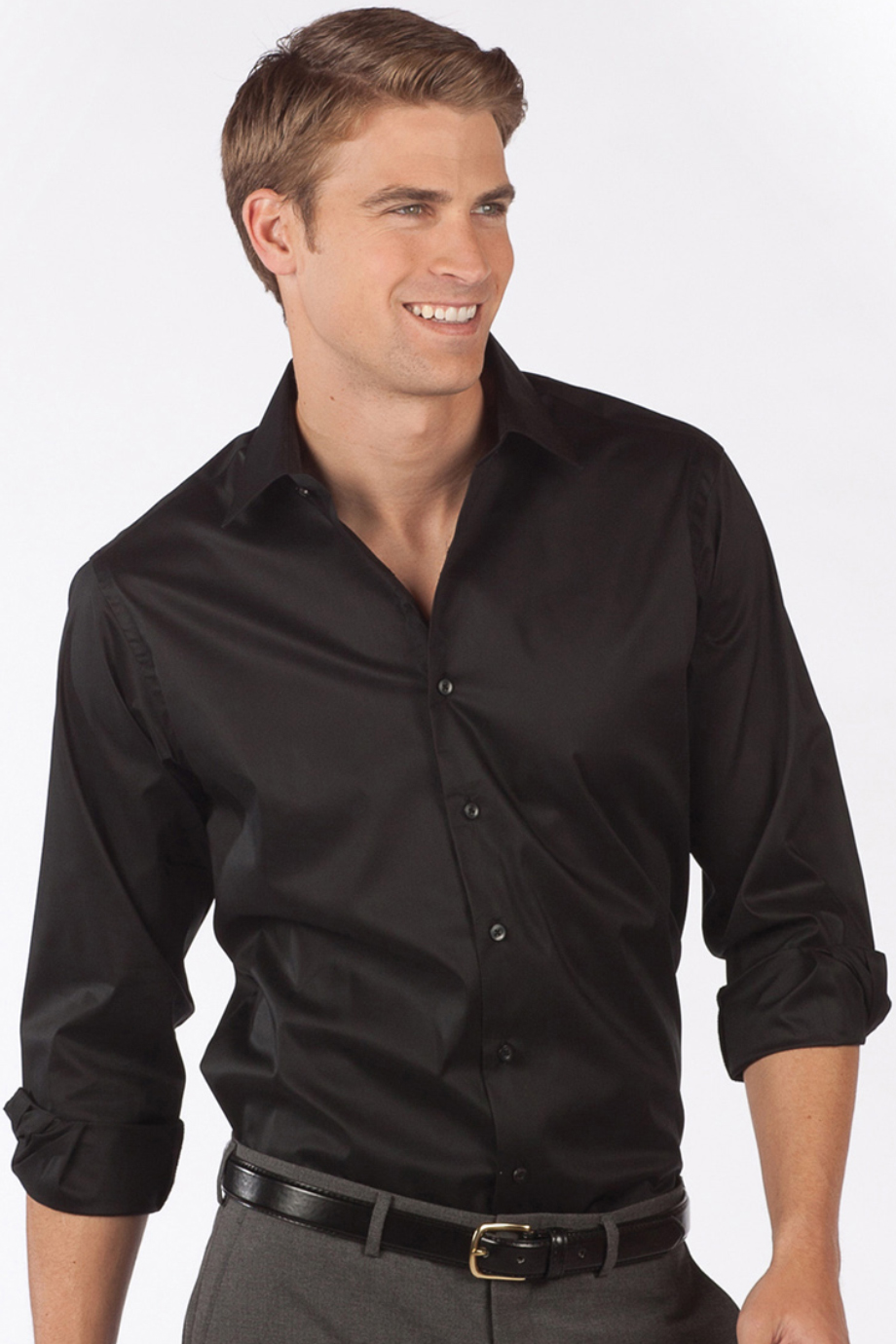 EDWARDS STRETCH BROADCLOTH LONG SLEEVE MENS SHIRT - On Model