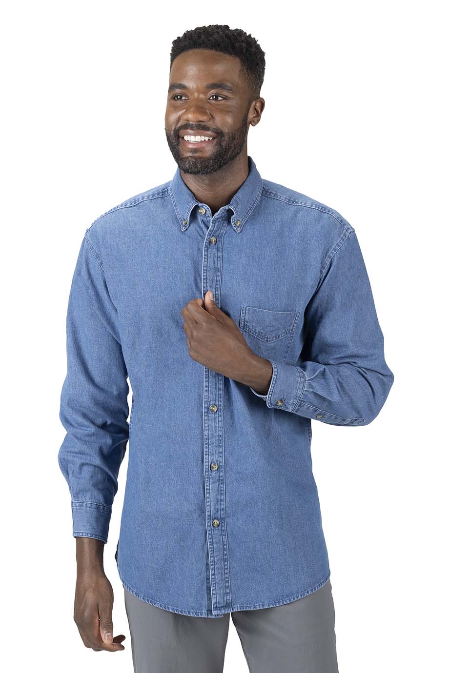 EDWARDS DENIM LONG SLEEVE MENS SHIRT - On Model