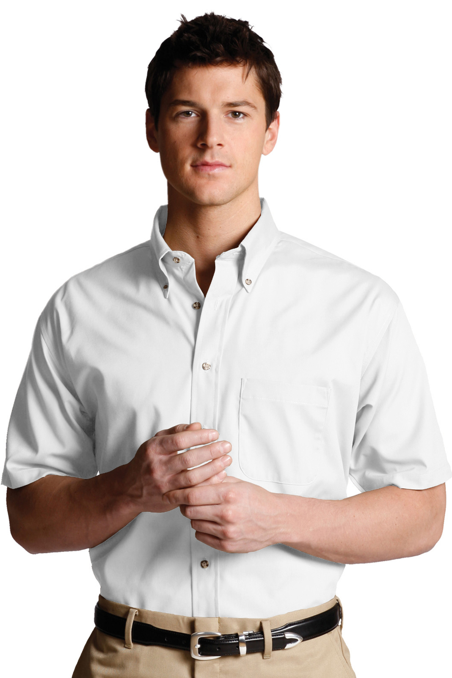 EDWARDS EASY CARE POPLIN SHORT SLEEVE MENS SHIRT - On Model