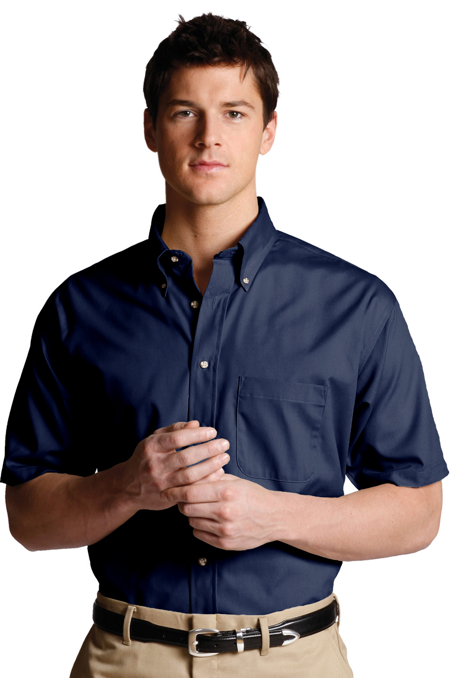 EDWARDS EASY CARE POPLIN SHORT SLEEVE MENS SHIRT - On Model