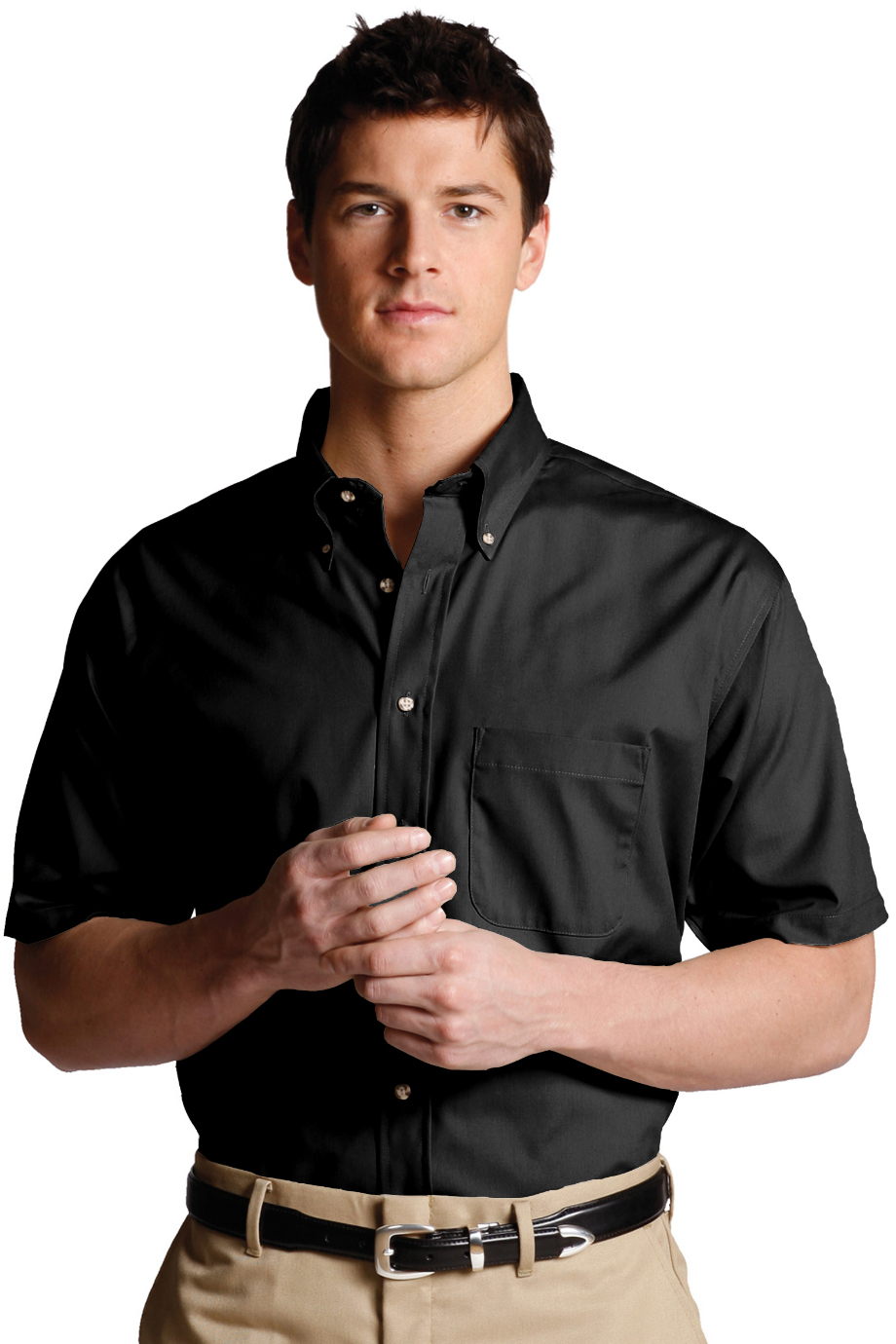 EDWARDS EASY CARE POPLIN SHORT SLEEVE MENS SHIRT - On Model