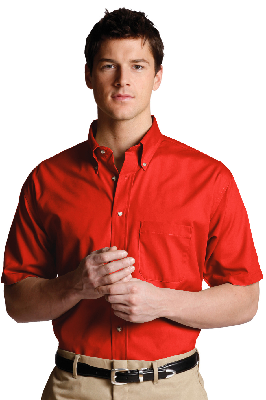 EDWARDS EASY CARE POPLIN SHORT SLEEVE MENS SHIRT - On Model