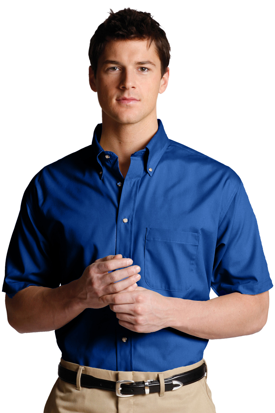 EDWARDS EASY CARE POPLIN SHORT SLEEVE MENS SHIRT - On Model
