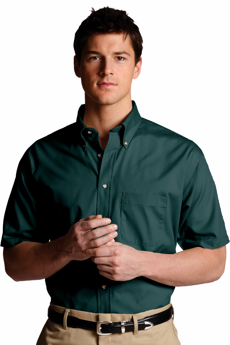 EDWARDS EASY CARE POPLIN SHORT SLEEVE MENS SHIRT - On Model