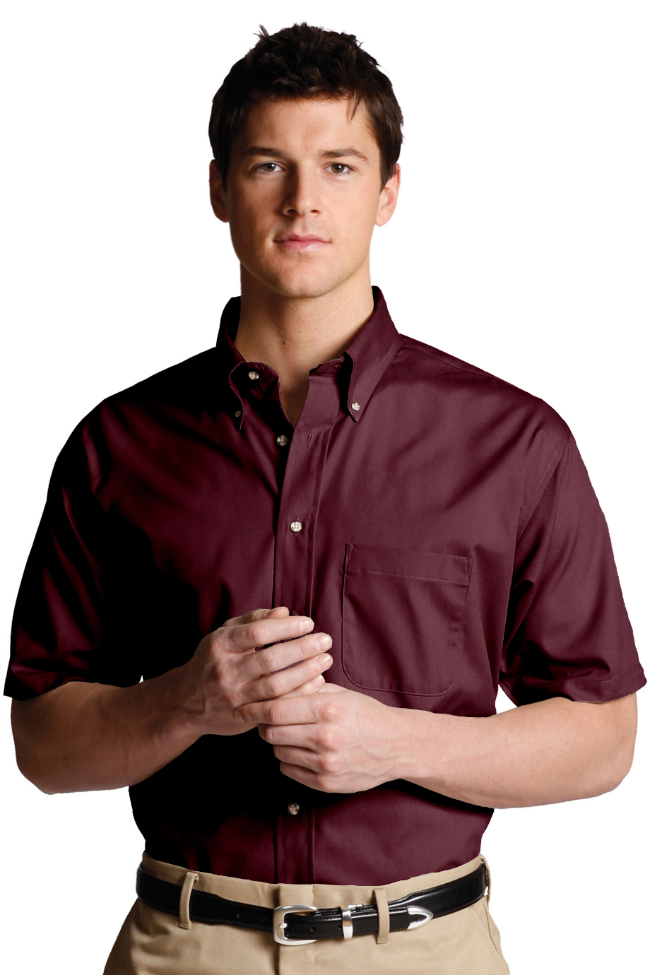 EDWARDS EASY CARE POPLIN SHORT SLEEVE MENS SHIRT - On Model