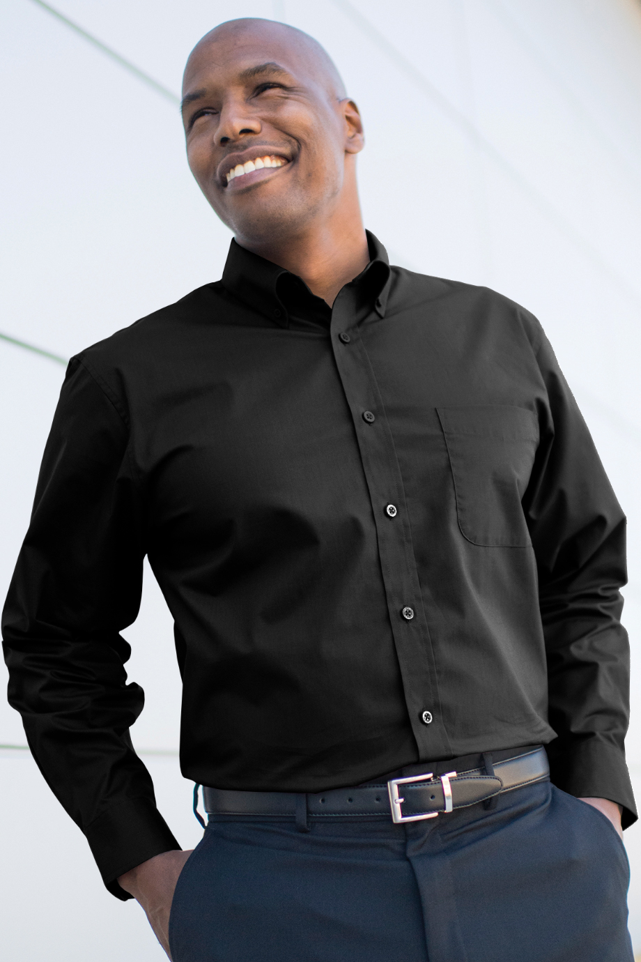 EDWARDS COMFORT STRETCH LONG SLEEVE MENS SHIRT - On Model