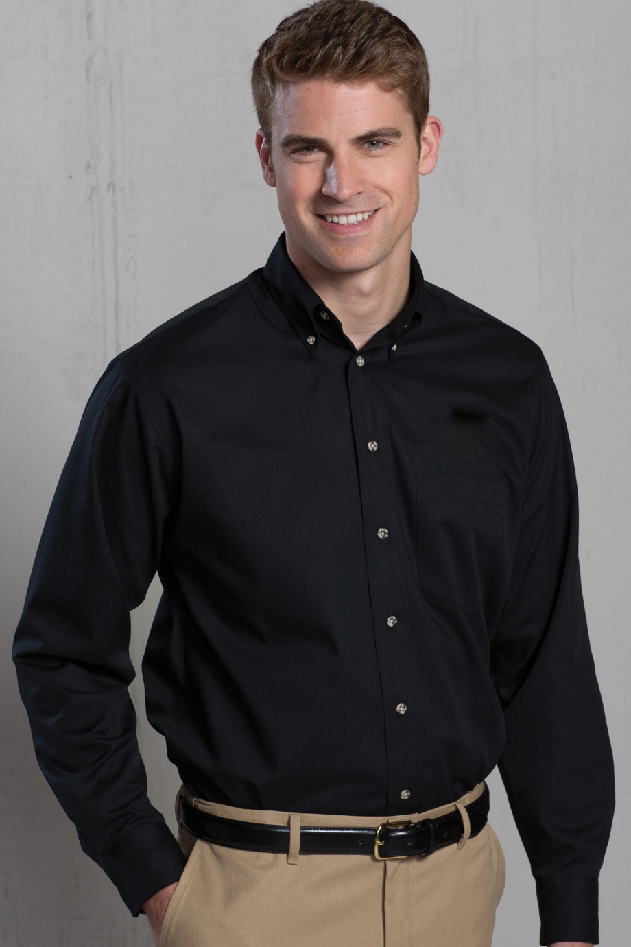 EDWARDS EASY CARE POPLIN LONG SLEEVE MENS SHIRT - On Model