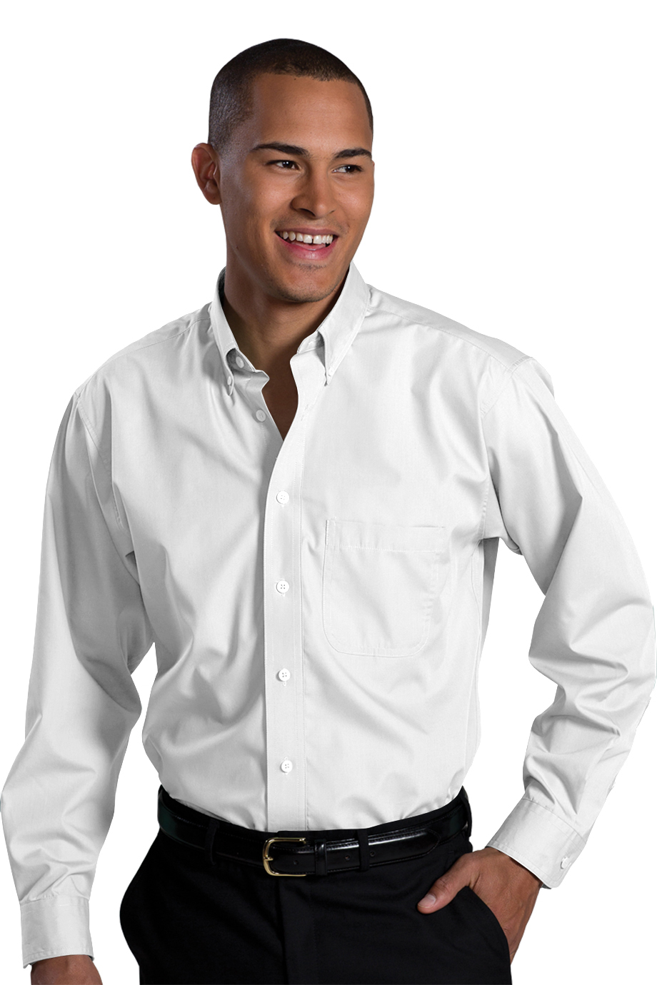 EDWARDS LIGHTWEIGHT POPLIN LONG SLEEVE MENS SHIRT - On Model