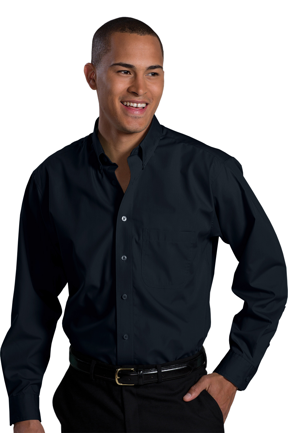 EDWARDS LIGHTWEIGHT POPLIN LONG SLEEVE MENS SHIRT - On Model