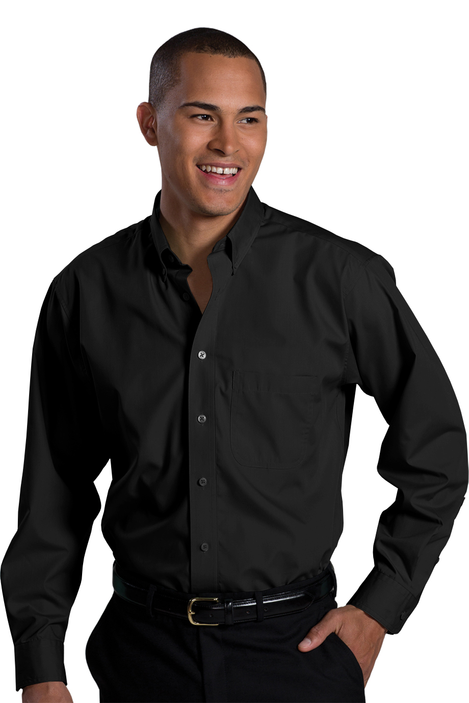 EDWARDS LIGHTWEIGHT POPLIN LONG SLEEVE MENS SHIRT - On Model