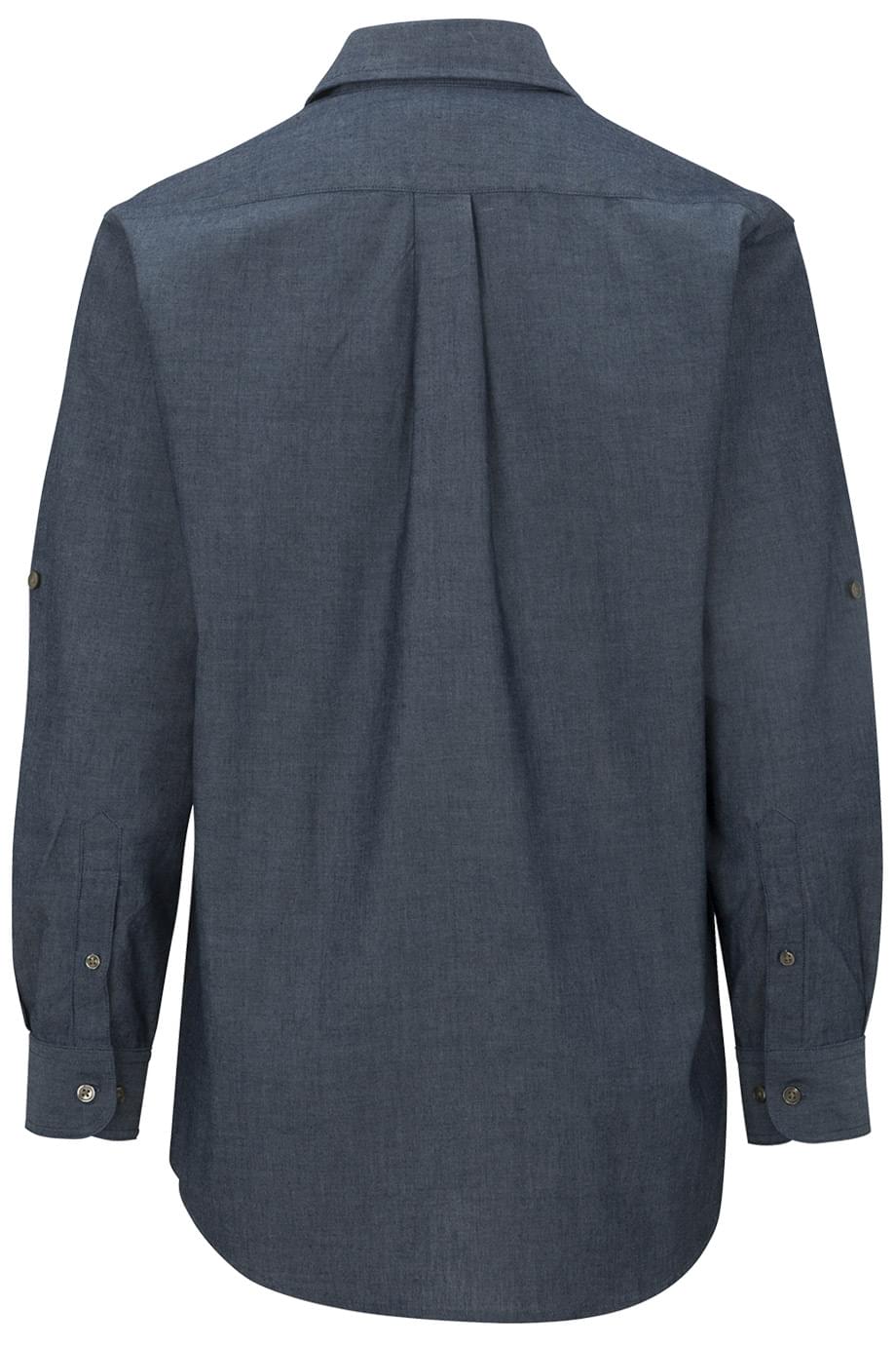 EDWARDS MENS CHAMBRAY ROLL UP SLEEVE SHIRT - Back View