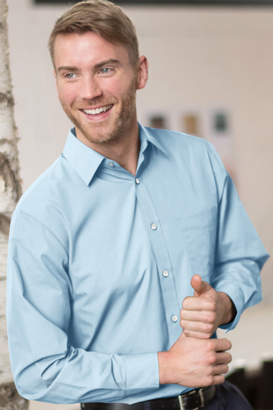 EDWARDS ESSENTIAL BROADCLOTH LONG SLEEVE MENS SHIRT - On Model