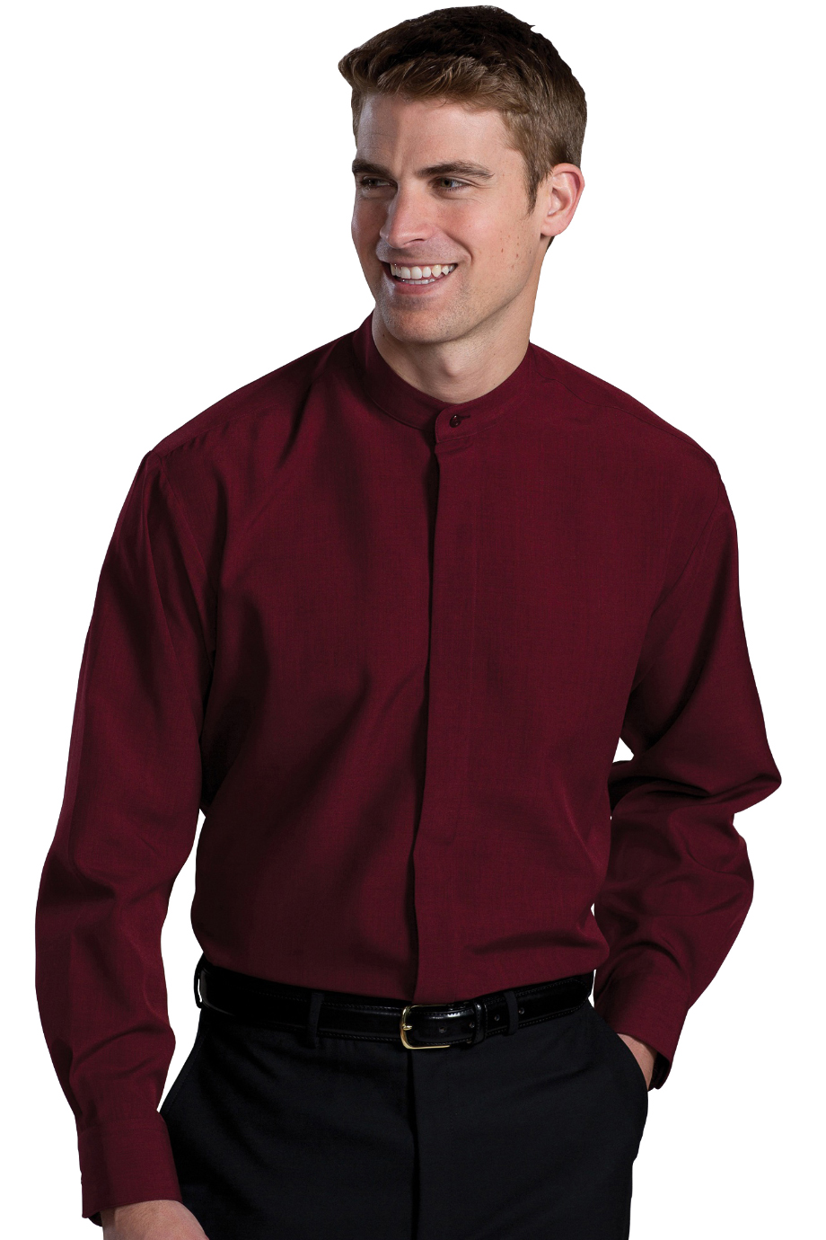 EDWARDS MENS BATISTE BANDED COLLAR SHIRT - On Model