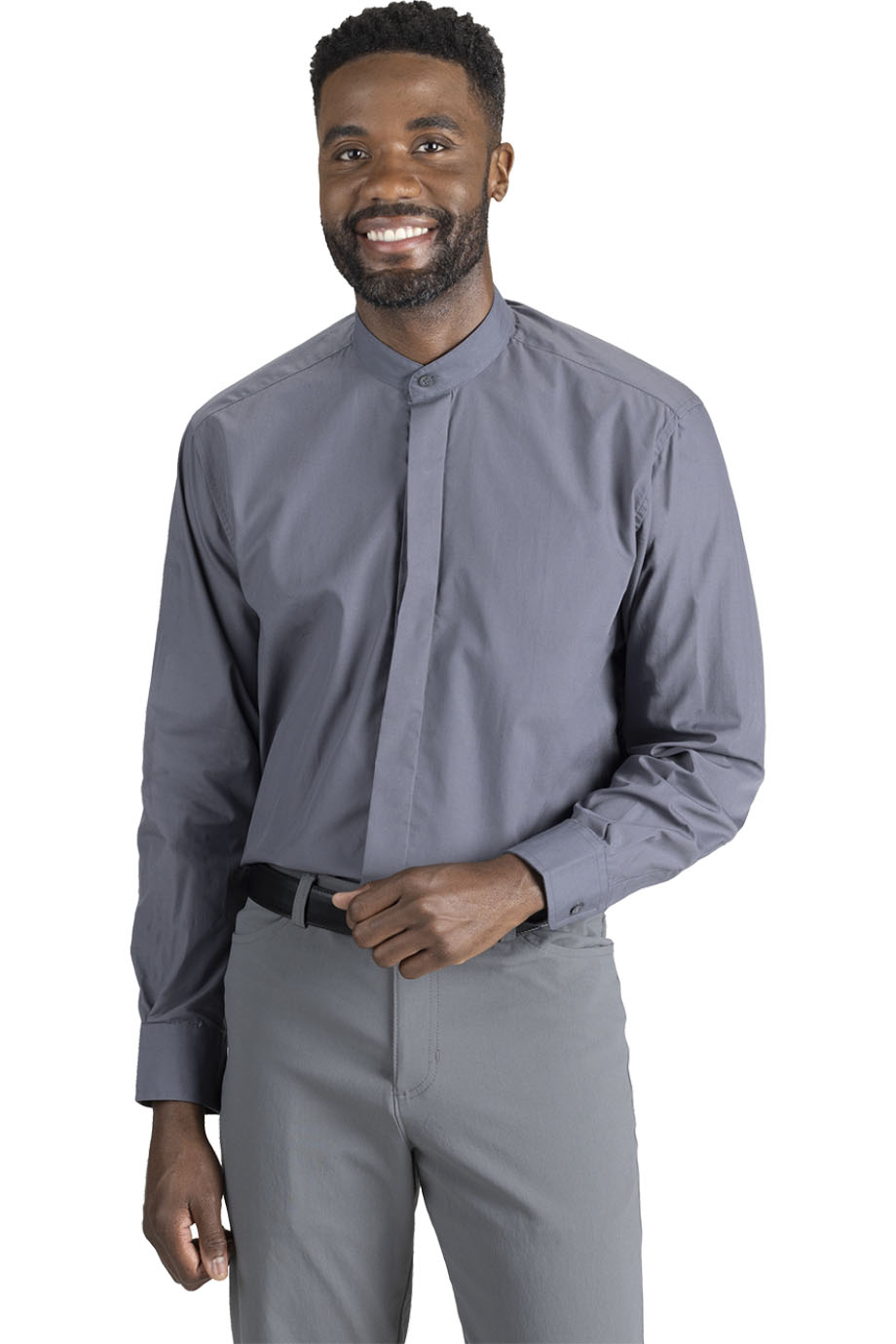 BANDED COLLAR MENS SHIRT - On Model
