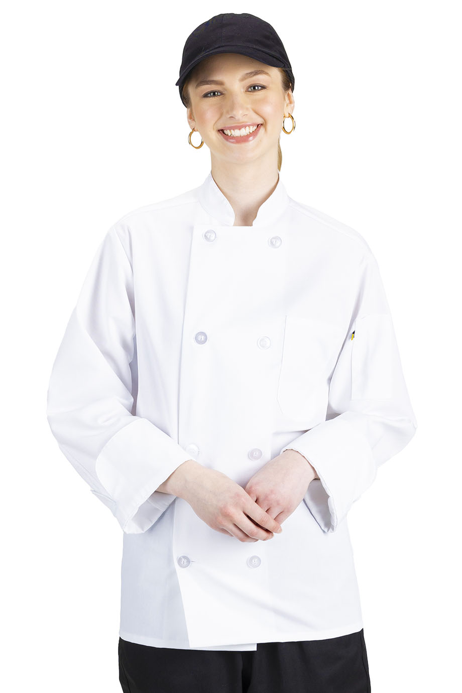 EDWARDS 8 BUTTON LONG SLEEVE CHEF COAT - On Model