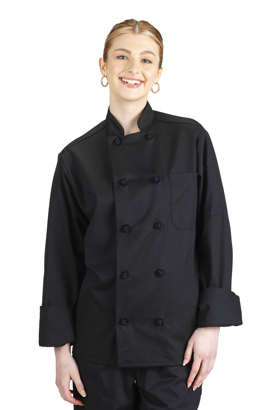 EDWARDS 10 KNOT BUTTON LONG SLEEVE CHEF COAT - On Model