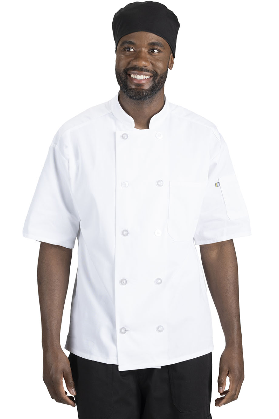 EDWARDS 10 BUTTON SHORT SLEEVE CHEF COAT - On Model