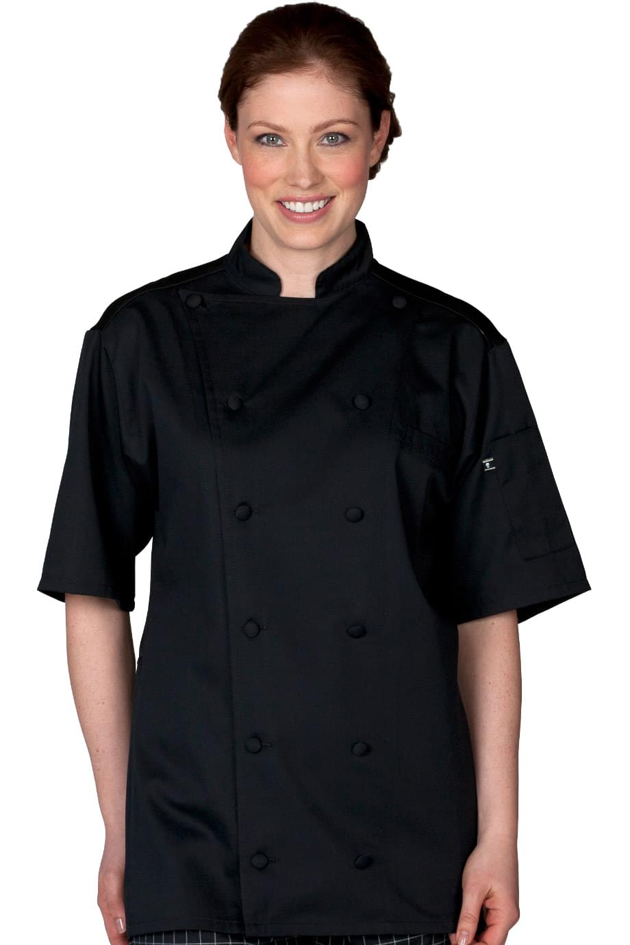 EDWARDS 12 BUTTON SHORT SLEEVE CHEF COAT WITH MESH - On Model