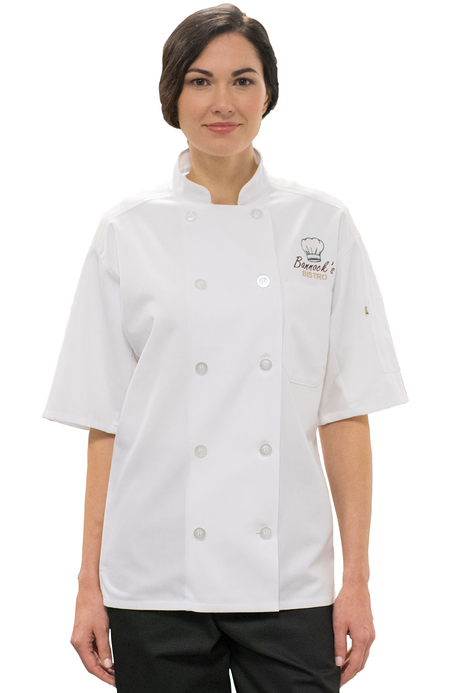 EDWARDS 10 BUTTON SHORT SLEEVE CHEF COAT WITH MESH - On Model