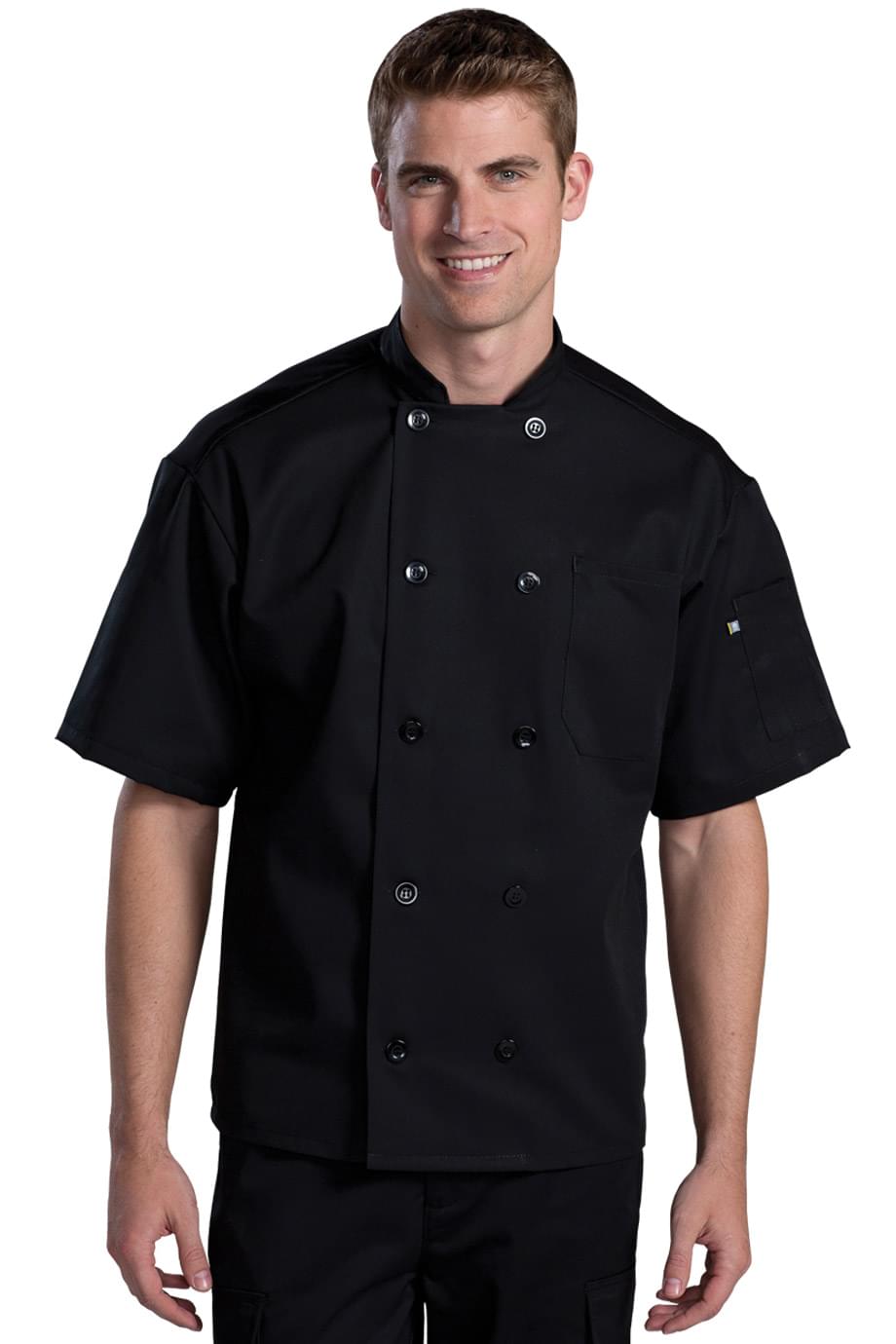 EDWARDS 10 BUTTON SHORT SLEEVE CHEF COAT WITH MESH - On Model