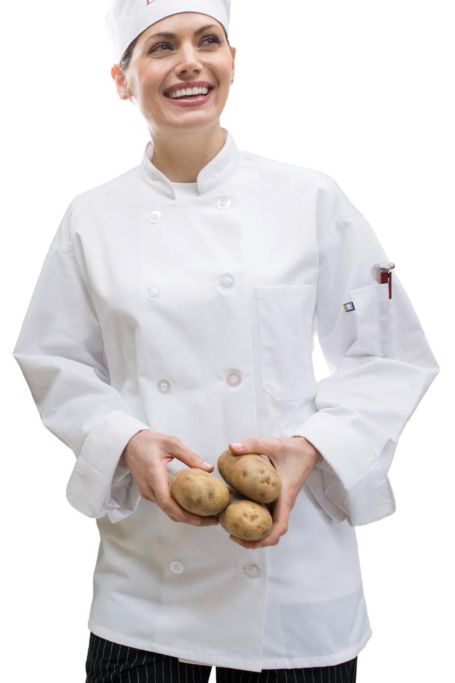 EDWARDS 10 BUTTON CHEF COAT WITH MESH - On Model