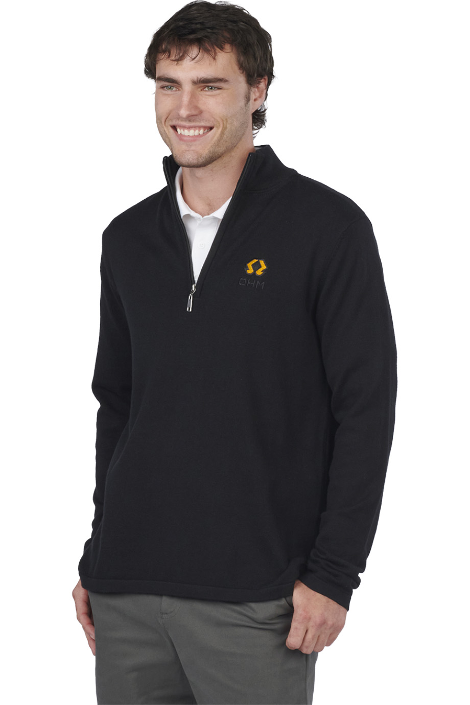 EDWARDS TRI BLEND UNISEX 1/4 ZIP SWEATER - On Model